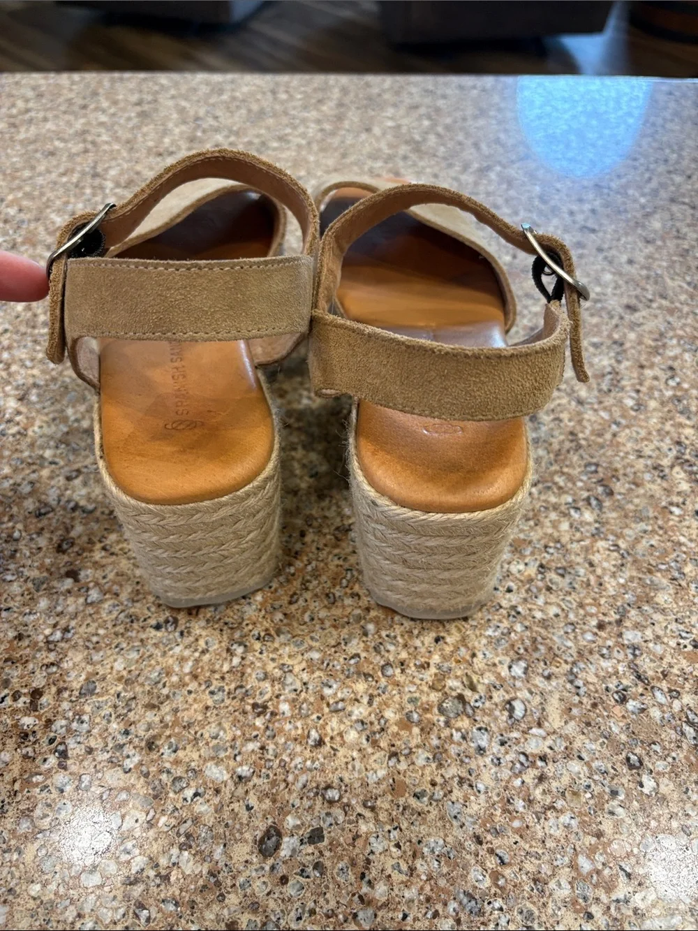 The Spanish Sandal Co. Beige Suede Platform Espadrille Sandals - Size 38 / US 7.